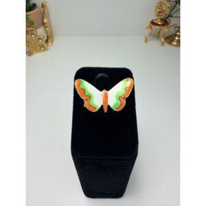 Vintage Multicolor  Enamel Butterfly Ring Adjustable Size Band Pretty